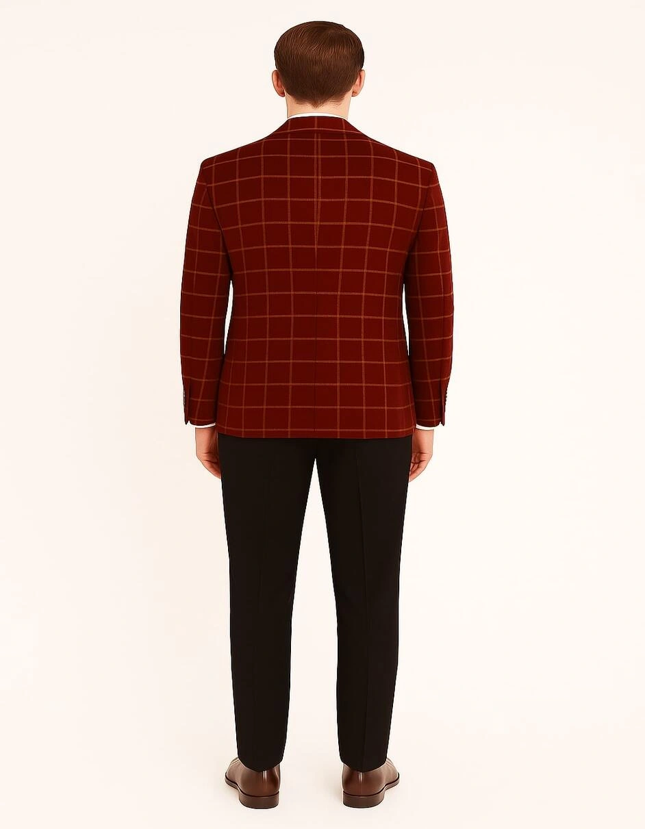 Ellegante Blazer Rojo Terciopelo Tartán con Solapa de Seda: Imprescindible para Fiestas y Celebraciones.